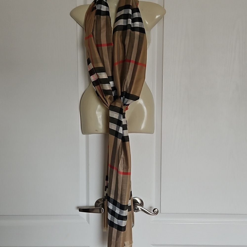 Unbranded Women's Fringe Tartan Scarf Beige & Black